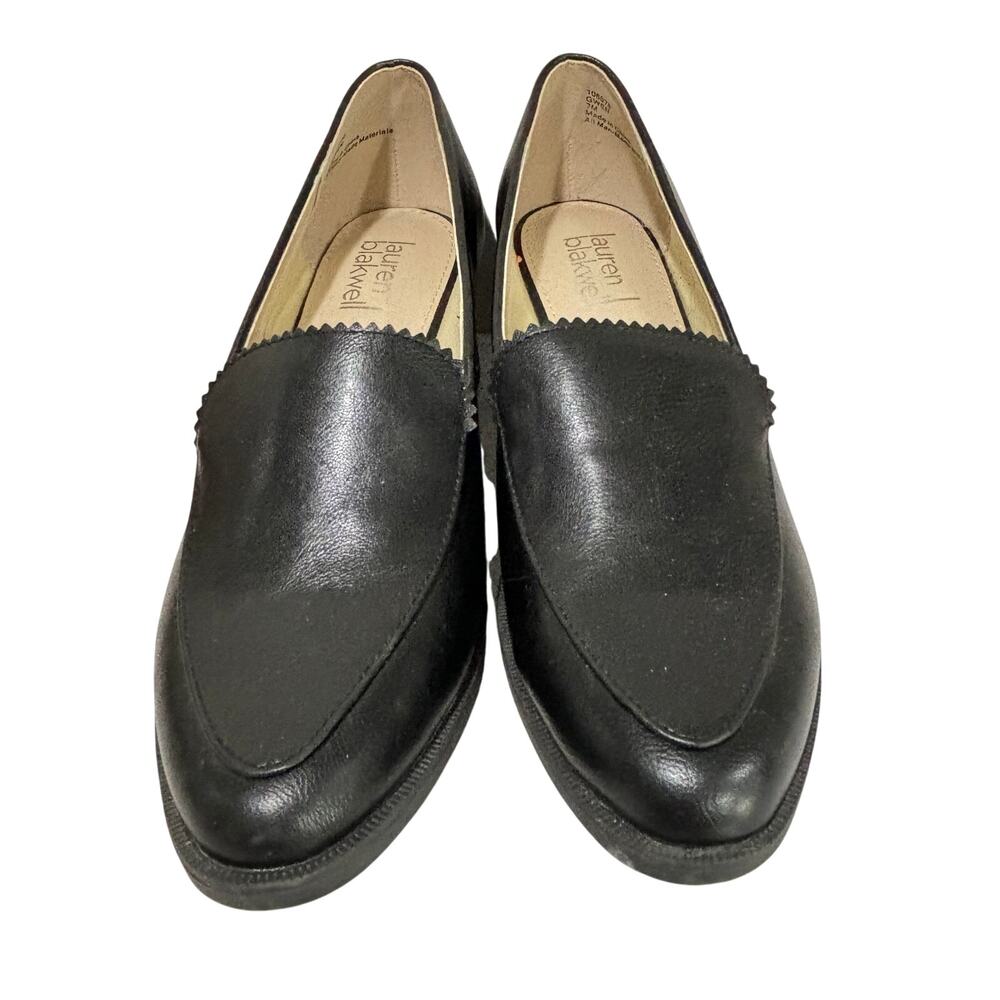 Lauren Blakwell 'Gwen' black leather pumps US 7M mid heel classic career basic